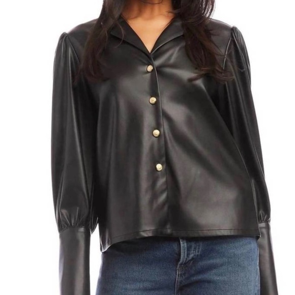NEW FIFTEEN TWENTY faux leather shirt in black, M, CB2512 - Picture 3 of 8